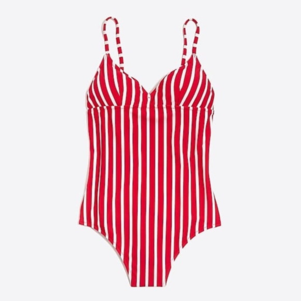 J. Crew Red White Striped Swimsuit LARGE NWT